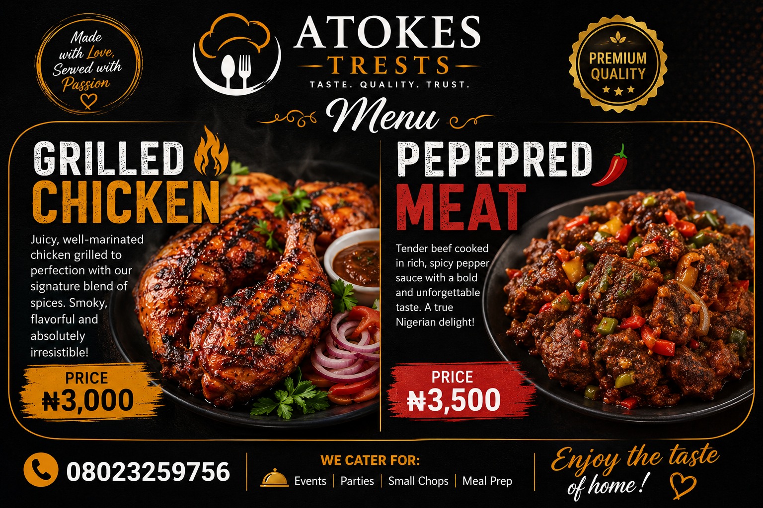 Peppered meat and grilled chicken combo