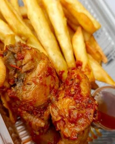 Sweet potato fries with chicken