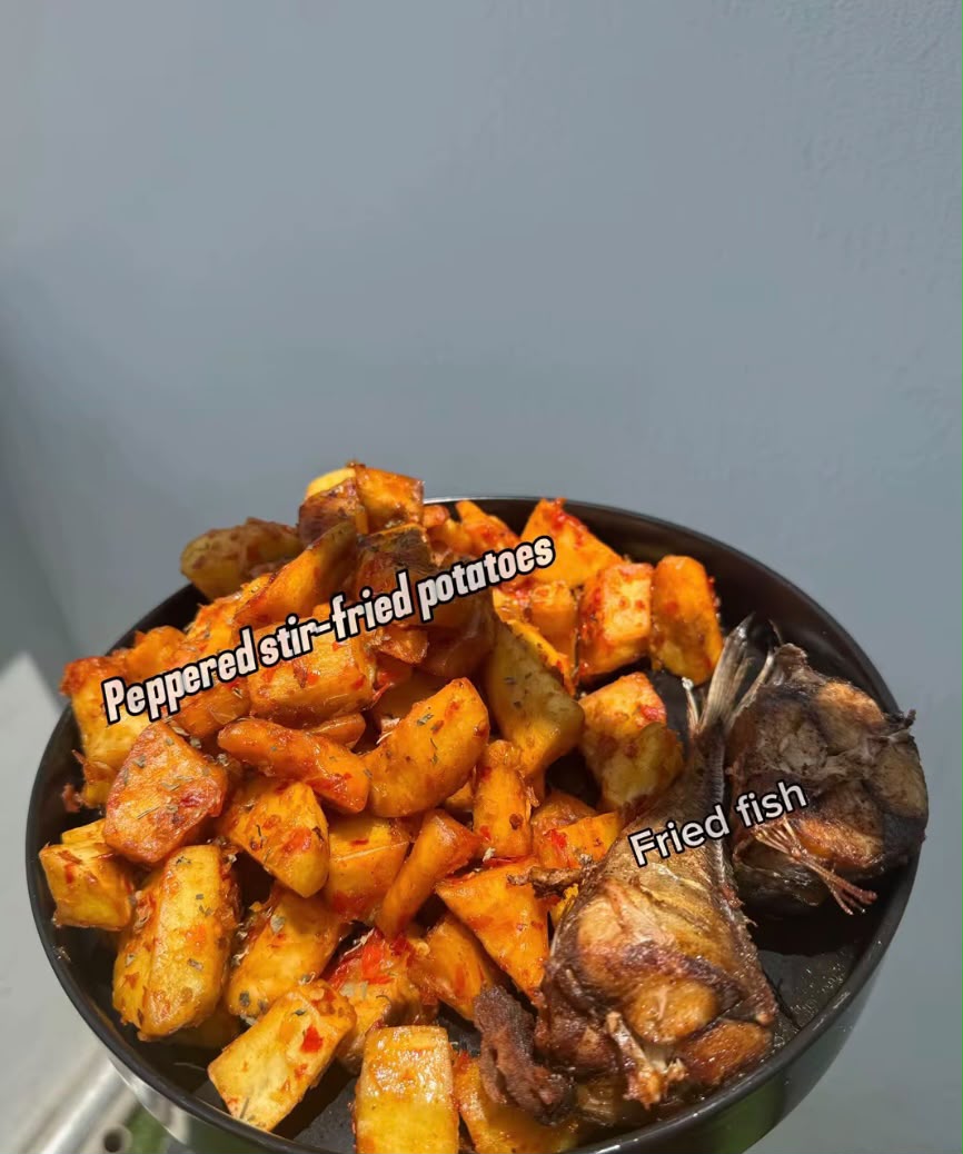 Stir fried potatoes with fish
