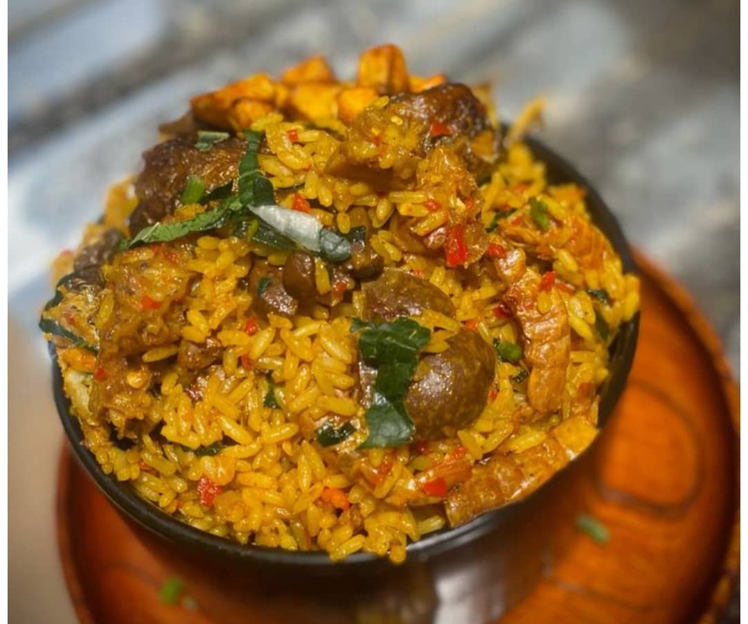 Traditional Nigerian native rice cooked with local spices and flavor